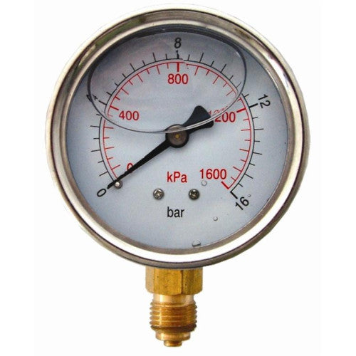 Pressure Gauge 63mm Glycerine 1/4' Bottom Entry